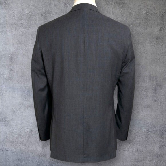 CALVIN KLEIN Men Blazer 46L Gray/Blue Wool Sport Coat 2-Button Jacket Windowpane - Picture 6 of 15
